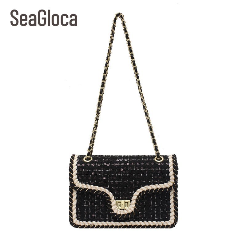 SeaGloca Wool Women's Shoulder Bag Fashion Chain Handbag Small Square