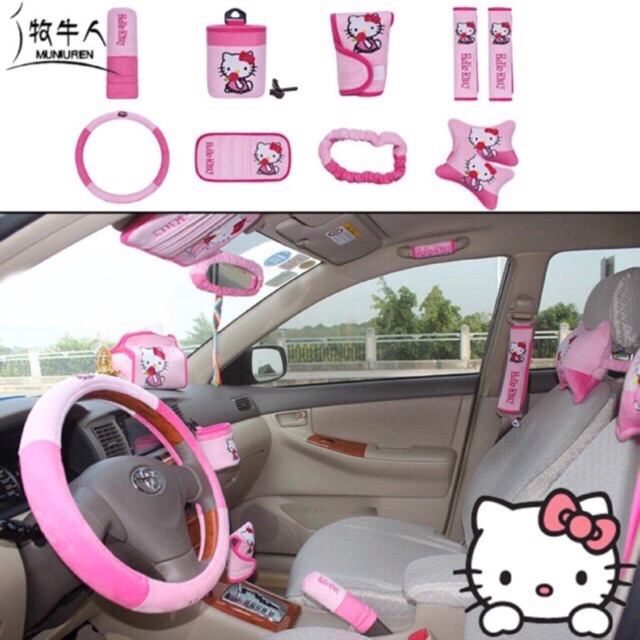 10pcs Hello Kitty Car Seat Cover Interior Car Accessories