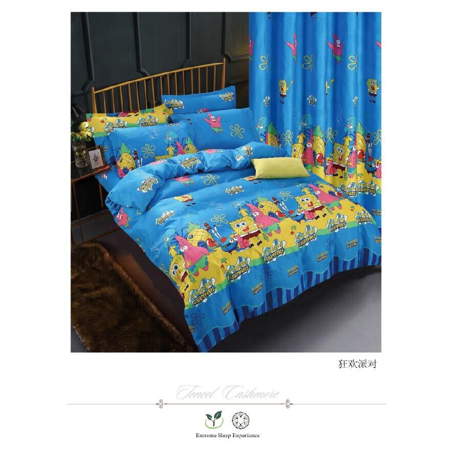 4in1bedsheet Set Us Cotton Spongebob Blue Onlyqueensize Shopee