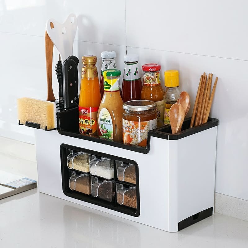 Kitchen Rack Six Grid Condiments Seasoning Storage Organizer | Shopee ...