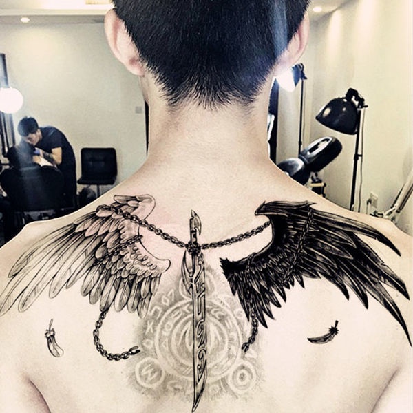 New Style Cross Wings Tattoo Stickers Back Men Women Angel Devil Waterproof  Long-Lasting Feather Simulation Tattoos | Shopee Philippines