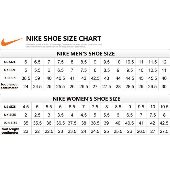 nike size chart footwear