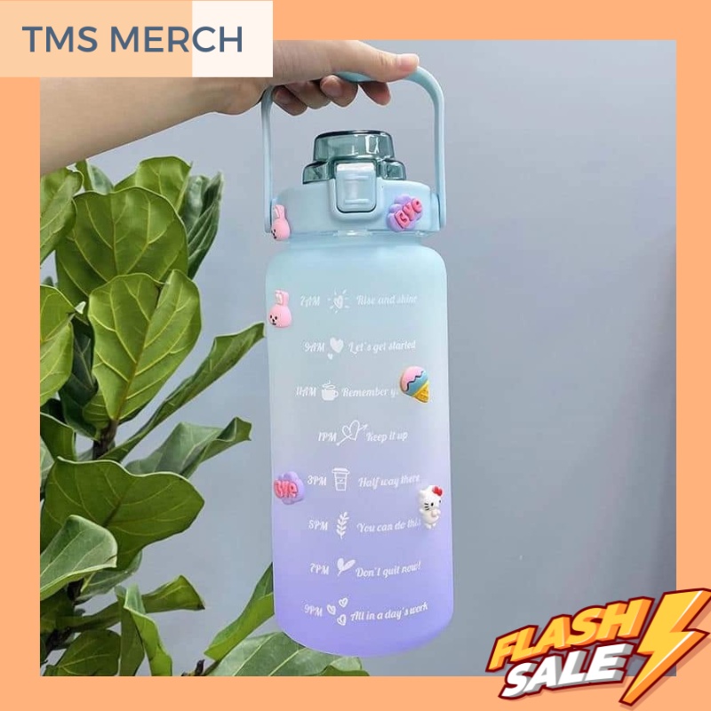 TMS 2L Pastel Motivational Water Bottle with Time Marker & StrawBPA