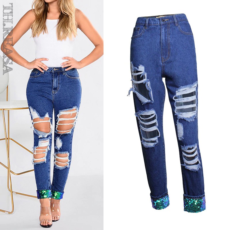 womens ripped boyfriend jeans