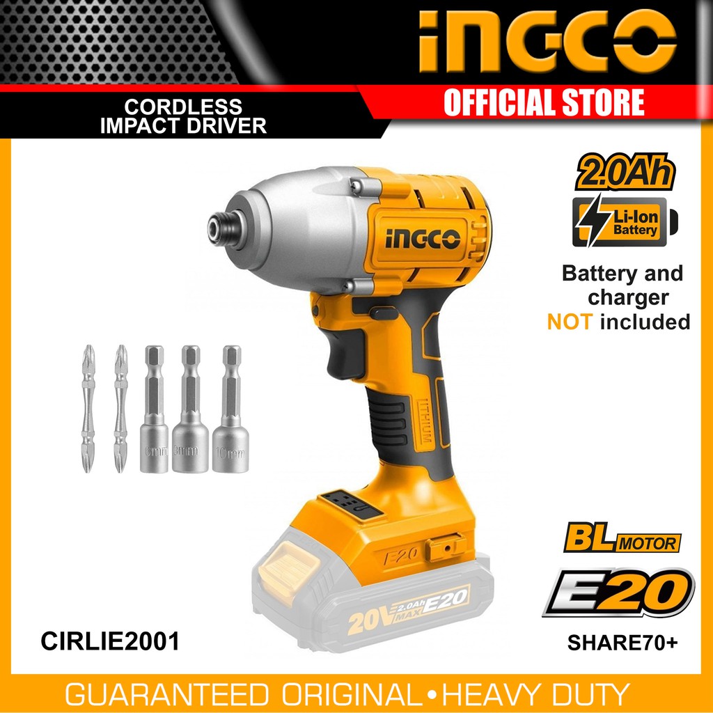Ingco CIRLIE2001 20V LithiumIon Cordless Impact Driver E20 Series Brushless Motor SHARE70