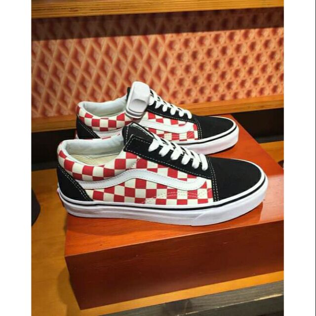 red and black vans checkered