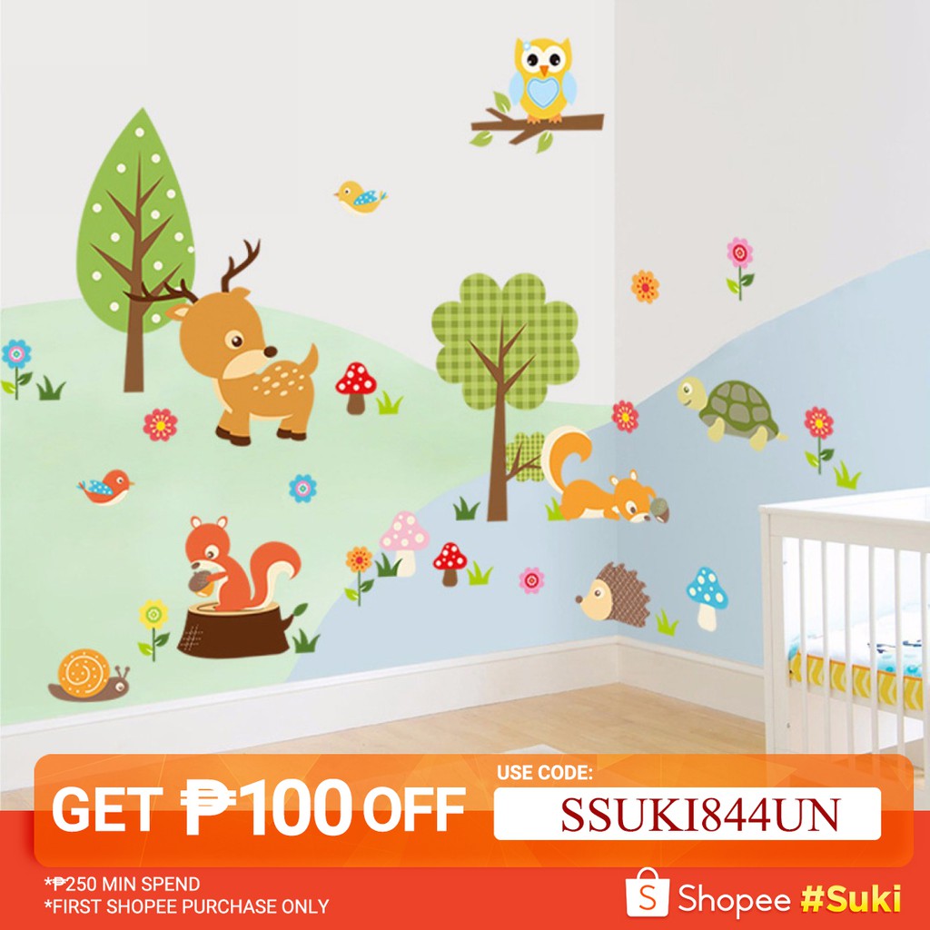 Removable Zoo Animals Waterproof Adhesive Wall Sticker Decal For Kids  Nursery Baby Room