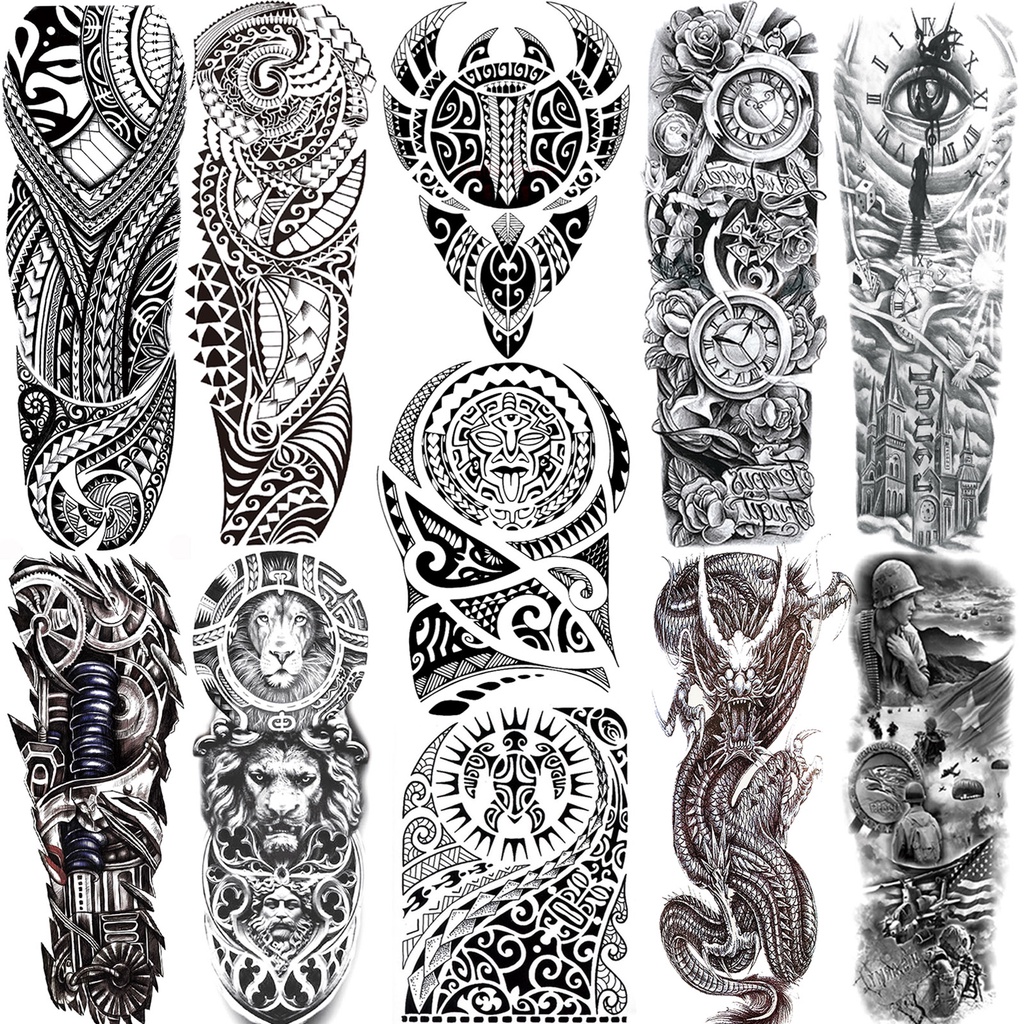 Black Maori Temporary Sleeve Tattoos For Men Women Fake Body Art Drawing Full Arm Sleeve 3d Wolf Dra Shopee Philippines