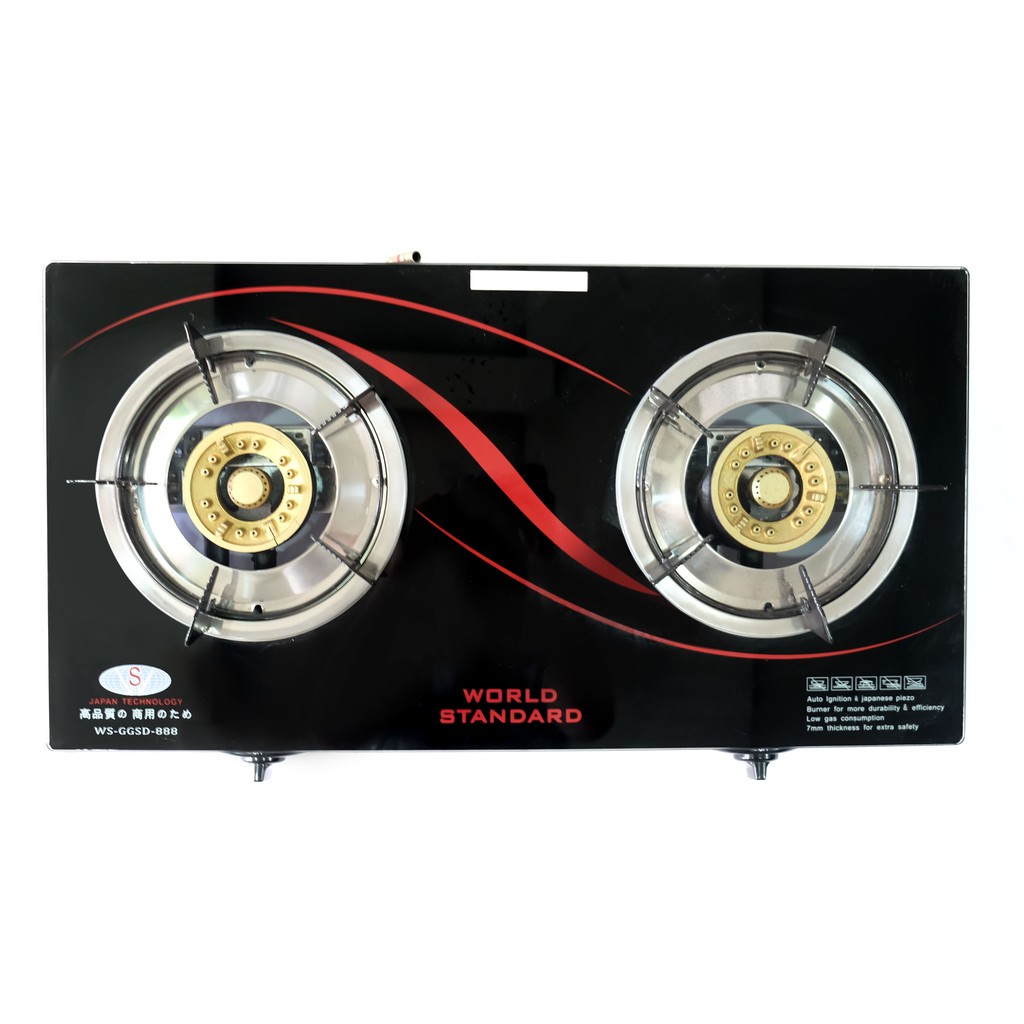 World Standard WSGGSD888 Deluxe Tempered Glass Top Double Burner Gas