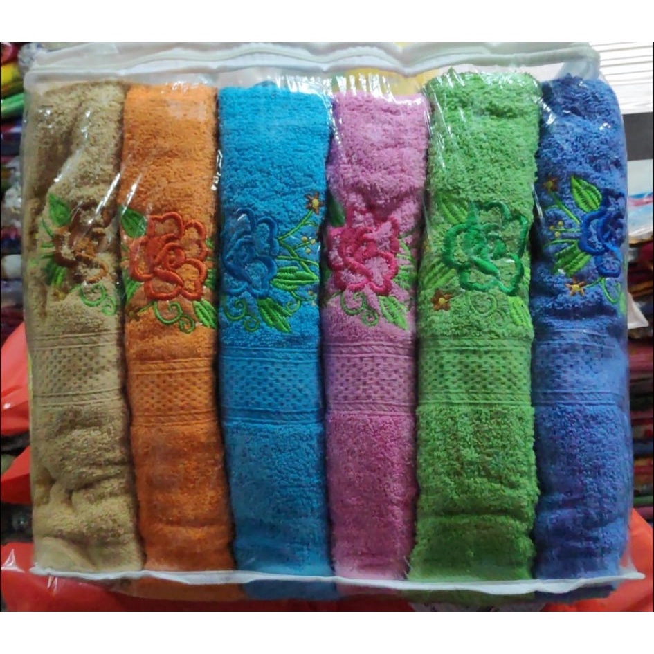 Canon Bath Towel 6 In 1 Plain Embroidered Assorted Color With Free Bag Pure Cotton At Makapal 9855