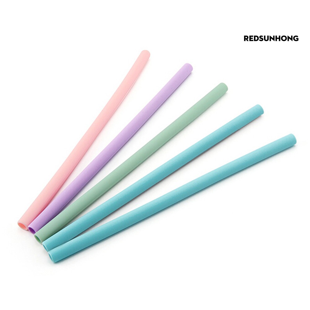 COD※ Juice Beverage Reusable Travel Straight Silicone Drinking Straw Pipe 