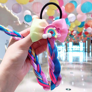 1PCS New Cute Princess Headwear Fashion Colorful Baby Kids Unicorn Wig Hairband Bowknot Girl Ponytail Braided Hair Tie Accessories Hairband #7