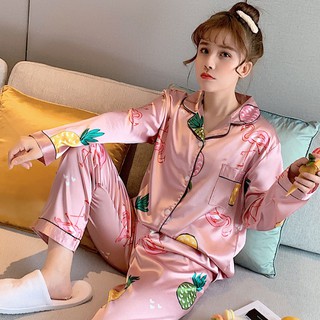 Women High  Quality  Baju  Tidur Satin Sleepwear Silk Pyjamas 