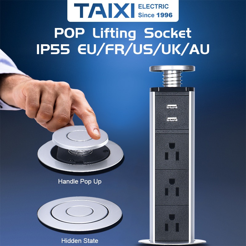 NEW 2 3 4 5 Power Plug Hidden Kitchen Table Pop Up US PLUG USB Charge 