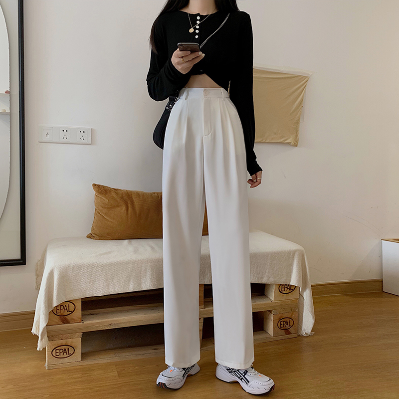 Korean fashion high waist loose straight suit trousers | Shopee Philippines