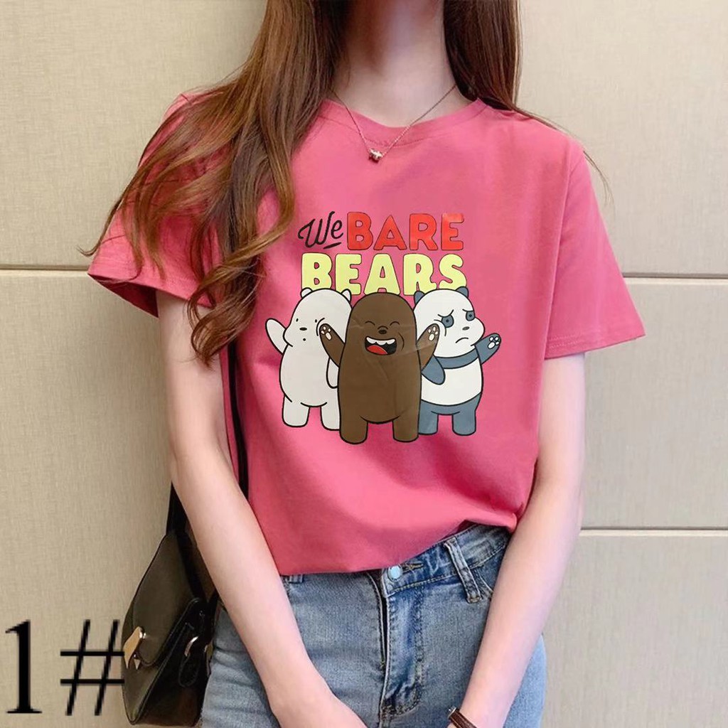 We Bare Bears Womens Basic Round Neck Short Sleeve T-Shirt Elastic Cotton T 