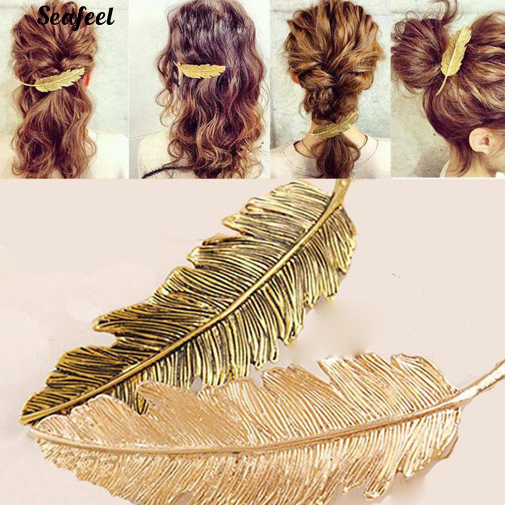 Cod Seafeel Vintage Etched Leaf Feather Hair Clip Elegant