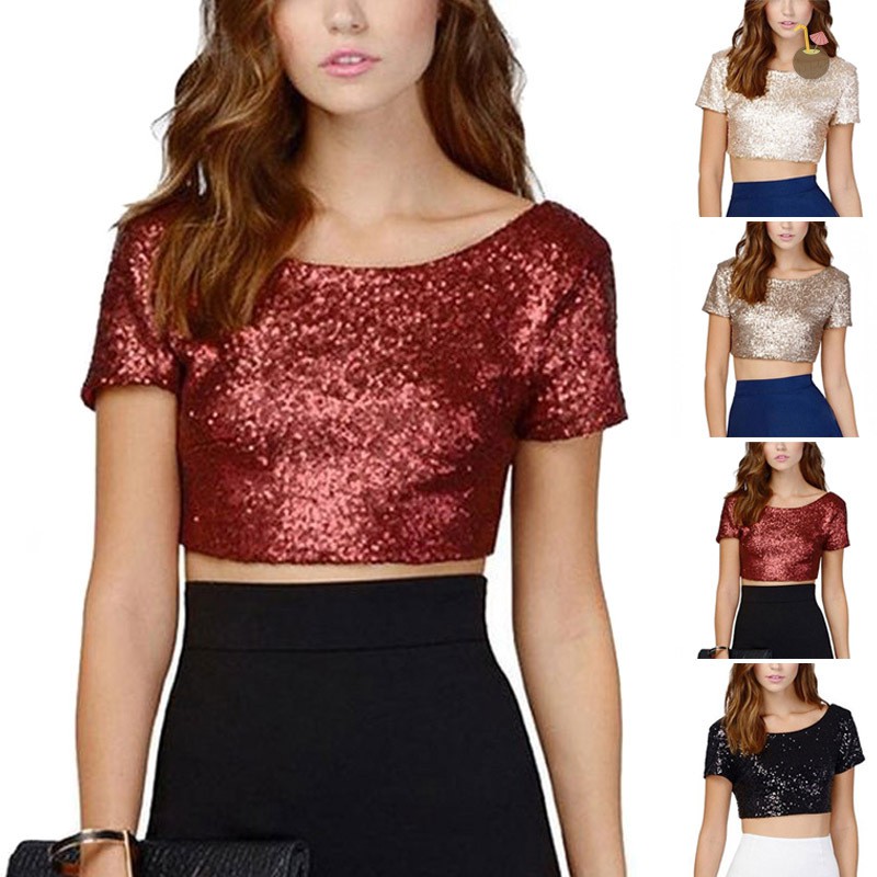 womens sequin crop top