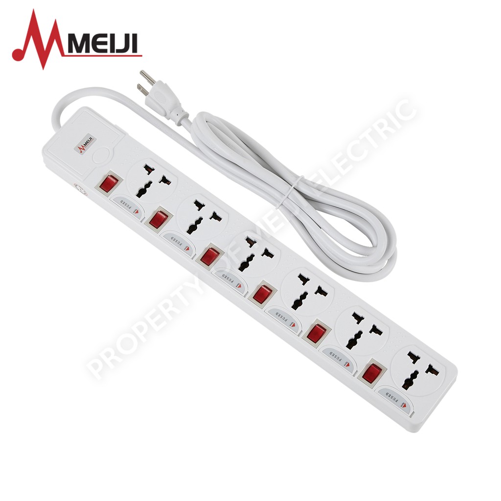 Extension Cord 6 Gang 3 Meters 5 Meters Meiji Power Strip 6 Gang With Individual Switch MES 