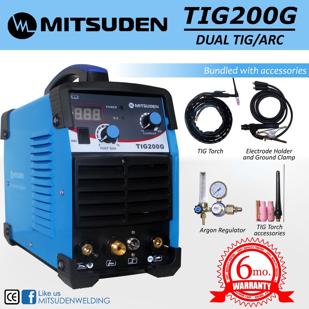 Mitsuden 200a Inverter Tig Welding Machine With Mma Arc And Complete With Argon Regulator 