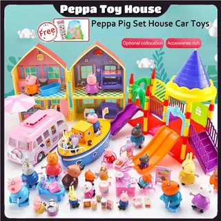 COD Peppa Toy House Pig Set Doll Toys Car Villa DIY Pretend Play Castle Entertainment Luxury Set