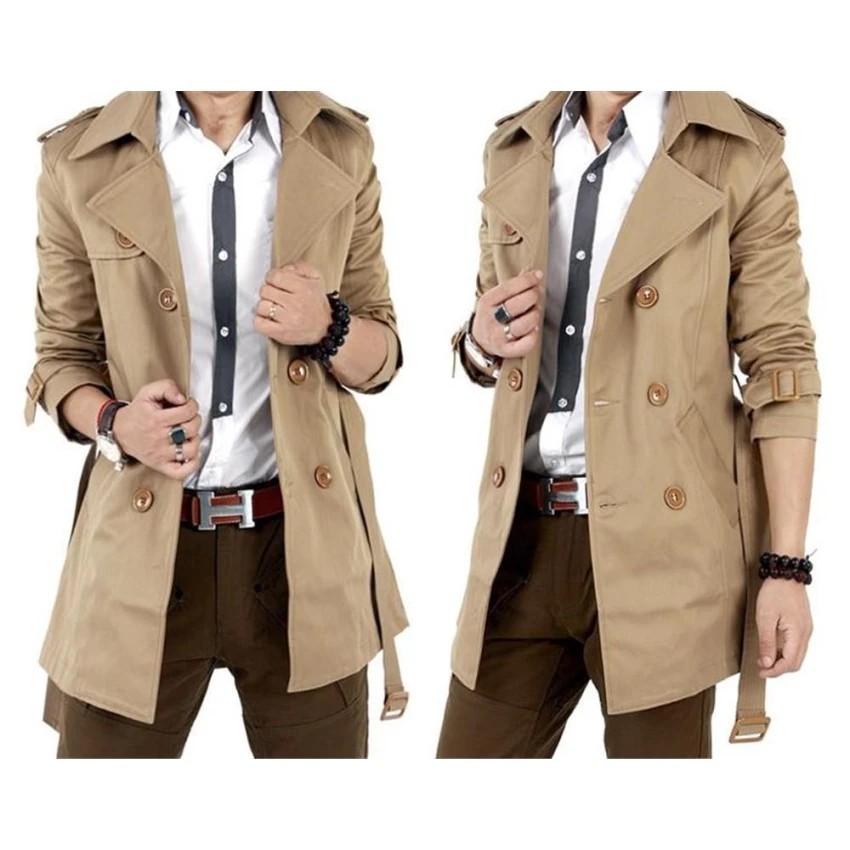 Men Winter Slim Double Breasted Trench Coat Jacket Outwear | Shopee ...