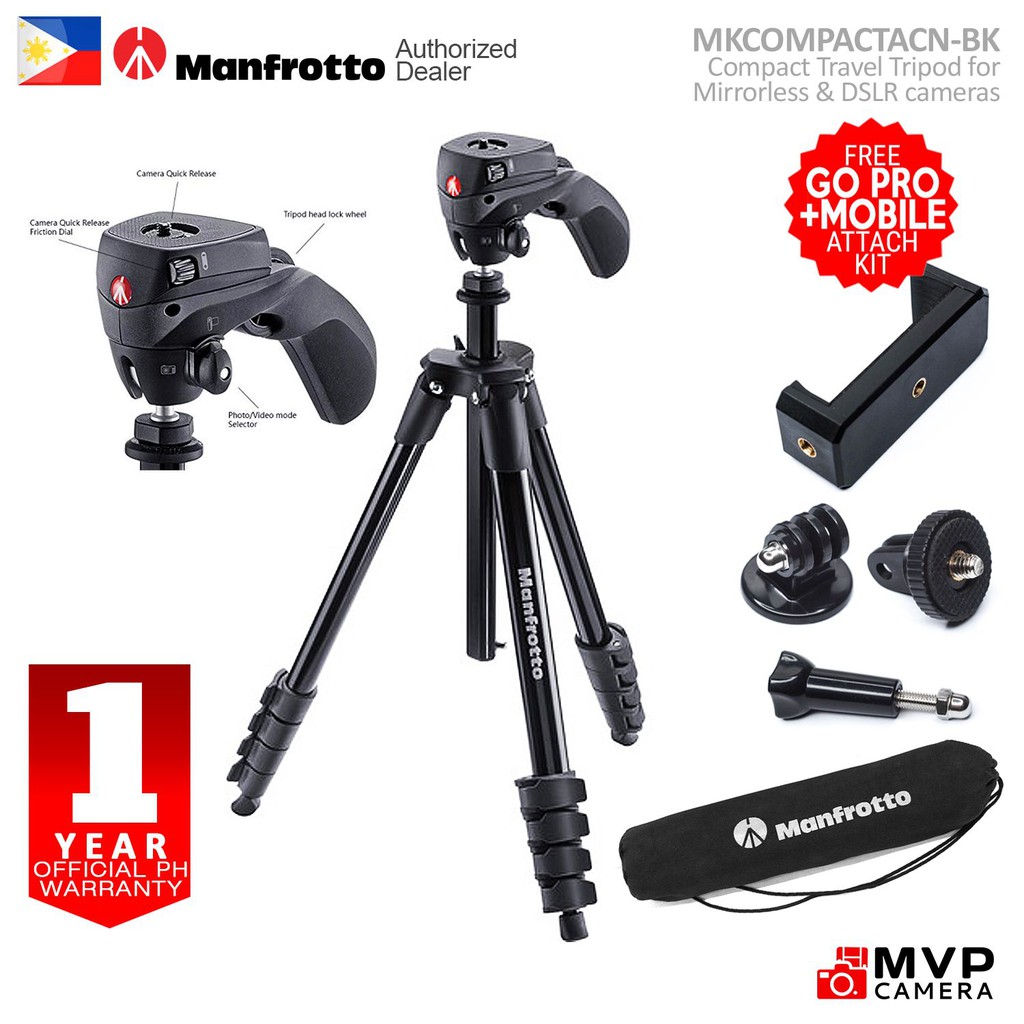 MANFROTTO Compact Action aluminium tripod (BLACK) MVP