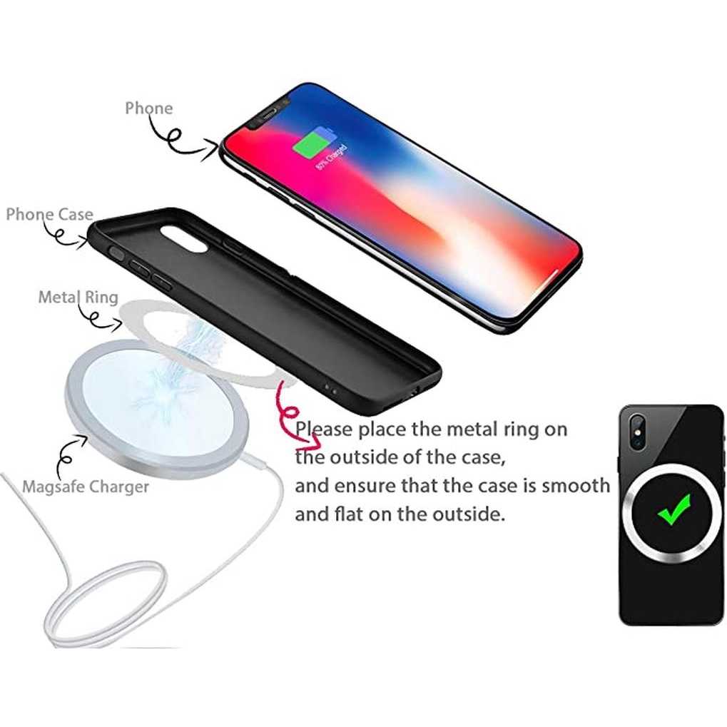 Magnetic Wireless Charger Metal Rings with 3M Sticker 4 PCS Compatible for Magsafe Charger Sliver 