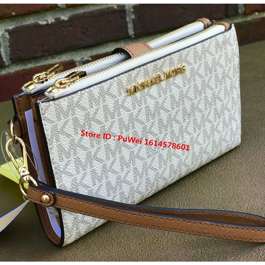 Authentic Michael Kors Wallet Ladies Double Zip Phone Wristlet Leather Wallet MK wallet for women