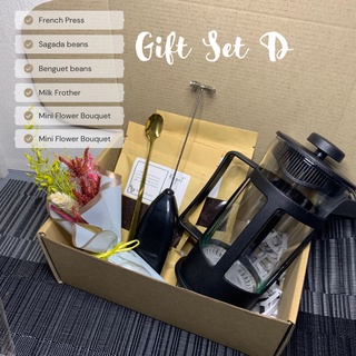 Coffee Gift Sets BUNDLE (with Dry Flower, French Press, Fresh ground Coffee, Milk Frother, spoon