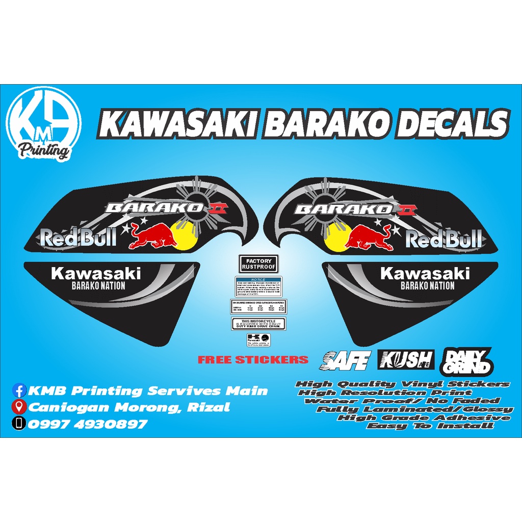 Kawasaki Barako 2 RedBull Black Design Sticker Decals Shopee Philippines