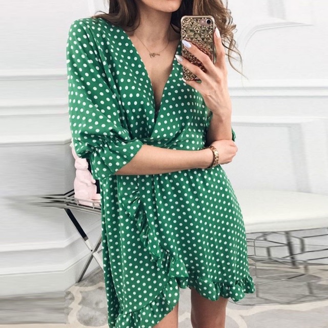 green polka dot dress