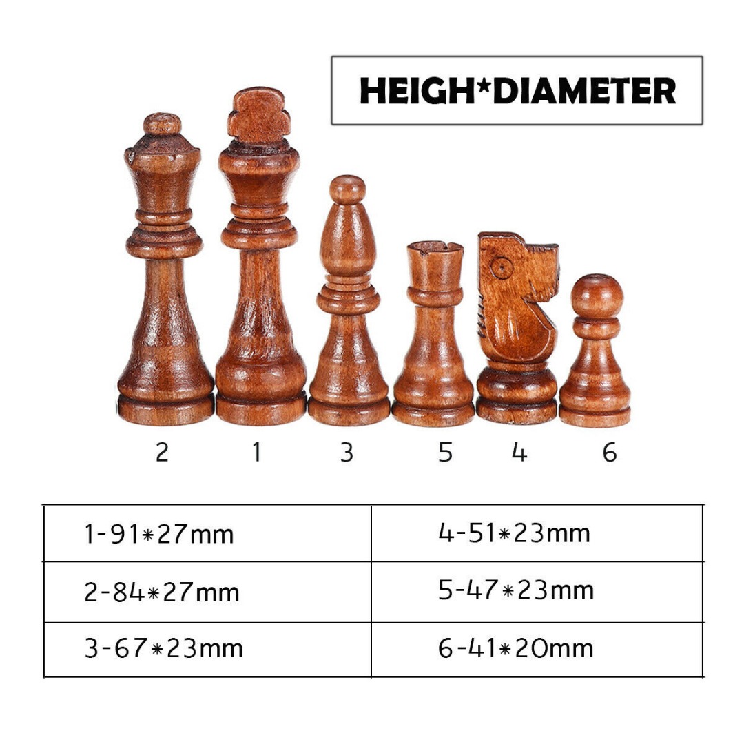 32Pcs 3.5'' Wooden Carved Chess Pieces Hand Crafted Set Large 91mm King Set # 