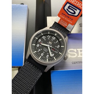 seiko 5 sports automatic made in japan black dial nylon strap watch snzg15j1 men's