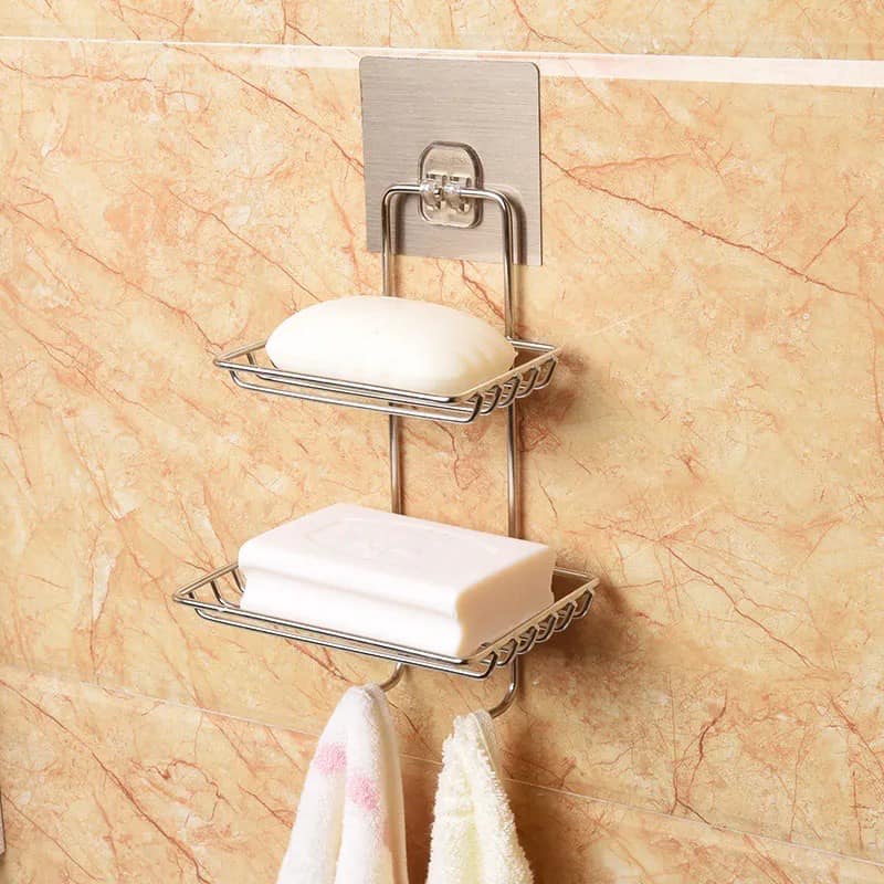 2 Tier Soap Dish with Hooks,Stainless Steel Bar Soap Holder for Shower