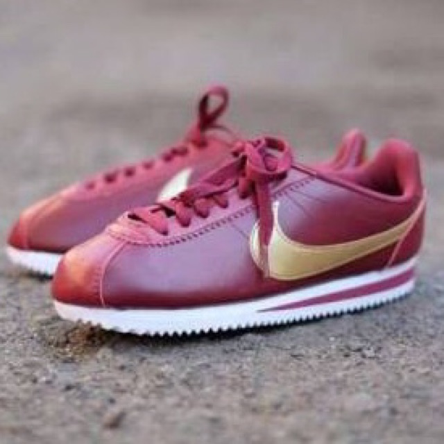 burgundy and gold nike cortez