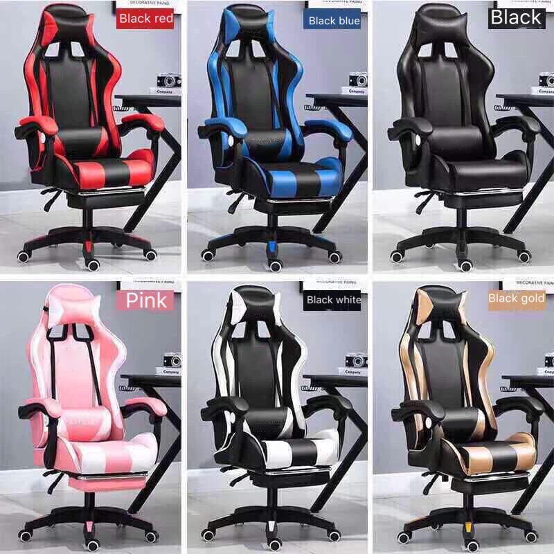 PC Gaming Chair Swivel Highback Ergonomic Racing Leather Office Adjust Gold New 