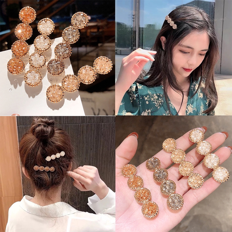 Deviny Round Shiny Rhinestone Crystal Hairpin Ins Girl Side Clip