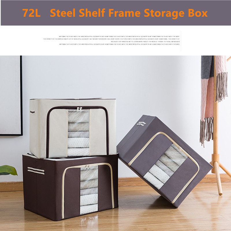 72L Steel Frame Storage Box Foldable Clothes Lidded Clothing Storage