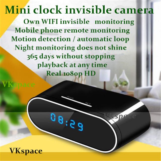 1080p hd wireless wifi hidden spy alarm clock ip camera