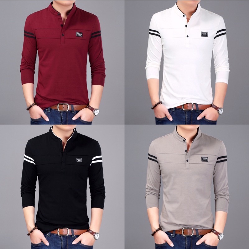 Emw Men's Chinese collar Sweater T Shirt longslevees | Shopee Philippines