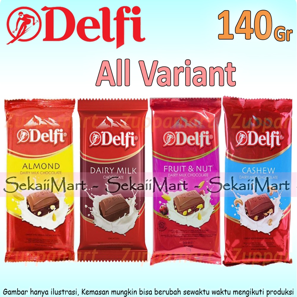 Delfi Chocolate Bar All Variant 140g Chocolate Almond Casew Dairy