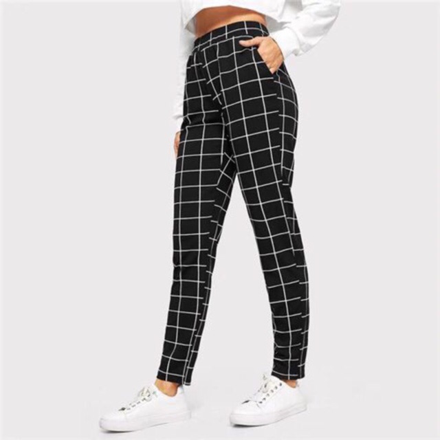 High waist trouser checkered pants 