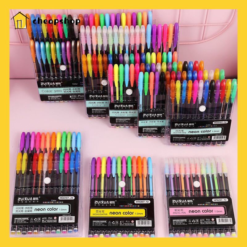 Download 12/16/18/24/36/48 Colors Gel Pens Set Glitter Pen Student Coloring Notebook Marker Stationery ...