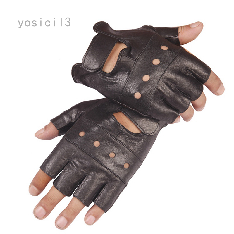 black leather half gloves