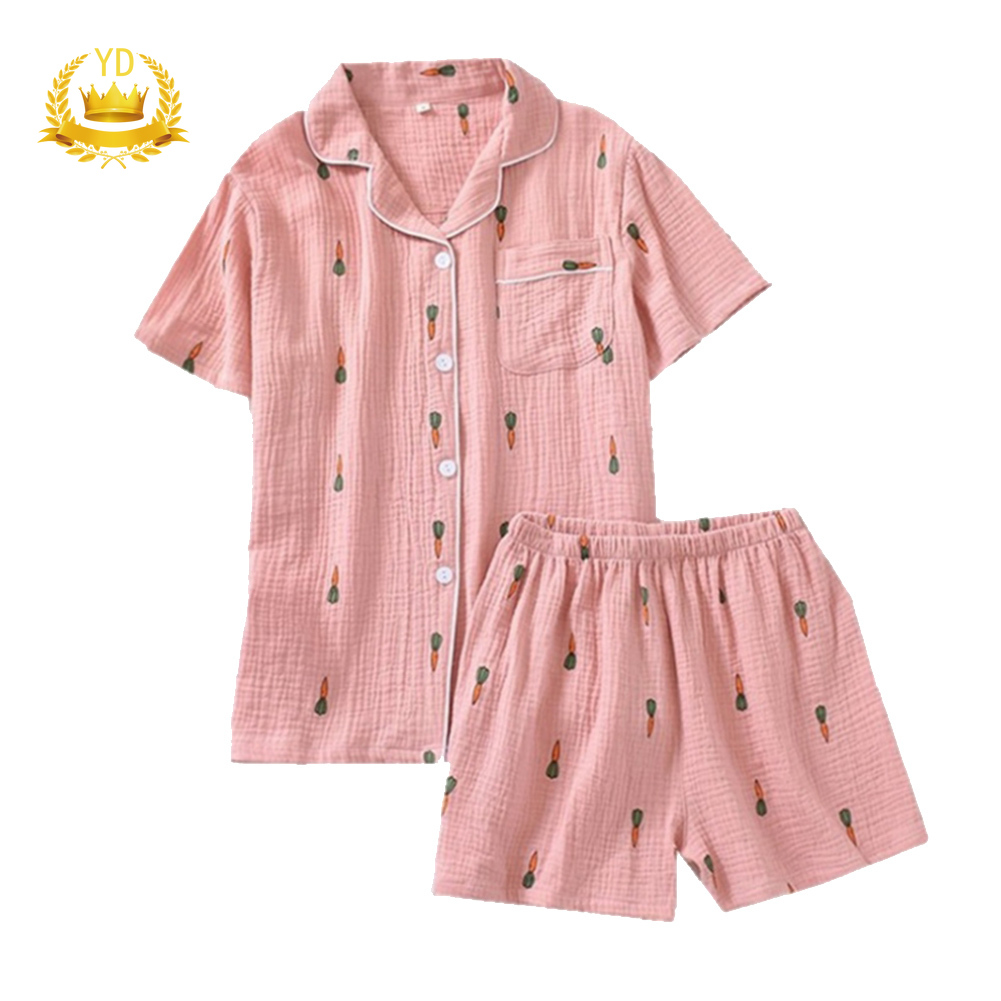 Cute Heart Print Summer Pajamas Set For Women Girls Loose Casual ...