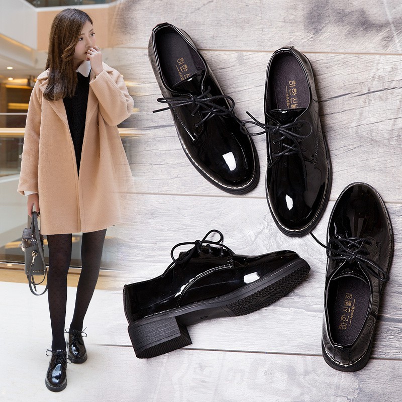 black leather shoes female