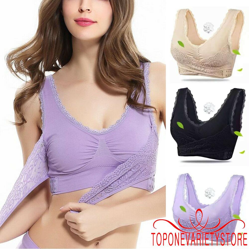 Front Cross Side Buckle Wireless Lace Bra Breathable Sport For