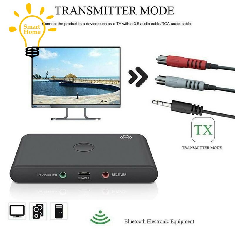 ☆TX6 Bluetooth BT 5.0 Audio 3.5mm Transmitter Receiver Adapter 2 in 1 Support NFC Handsfree