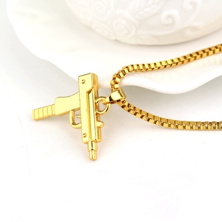 New Cool Gothic Hip Hop UZI Kolye GUN Shape Pendant Necklace Gold/Black Silver Color Army Style Male #9